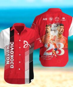 Novak Djokovic 23 Champions Premium Signatures Red Hawaiian Shirt