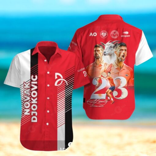 Novak Djokovic 23 Champions Premium Signatures Red Hawaiian Shirt