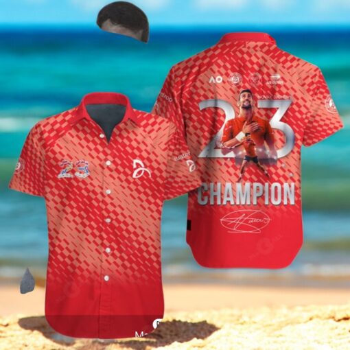 Novak Djokovic 23 Champions Signatures Red Hawaiian Shirt