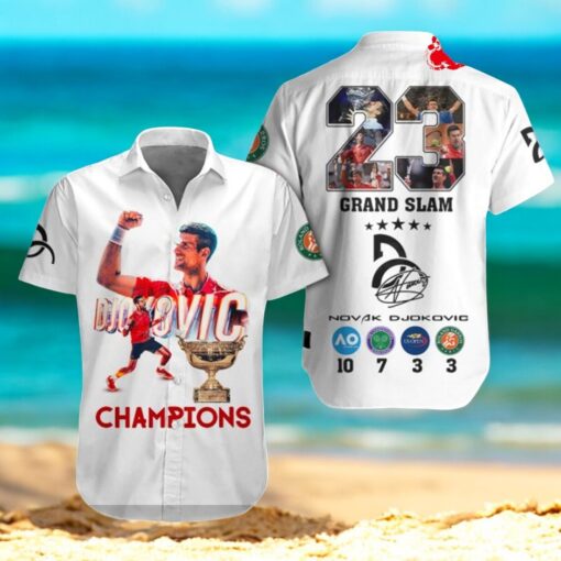 Novak Djokovic Champions 23 Grand Slam Signatures Premium White Hawaiian Shirt