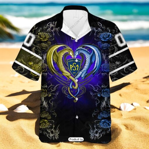 Personalized ASM Clermont Auvergne Rugby Rose Dragons Design Hawaiian Shirt