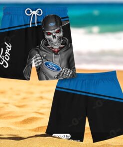 Personalized Ford Branch Skull Premium Mix Black Navy Hawaiian Shirt