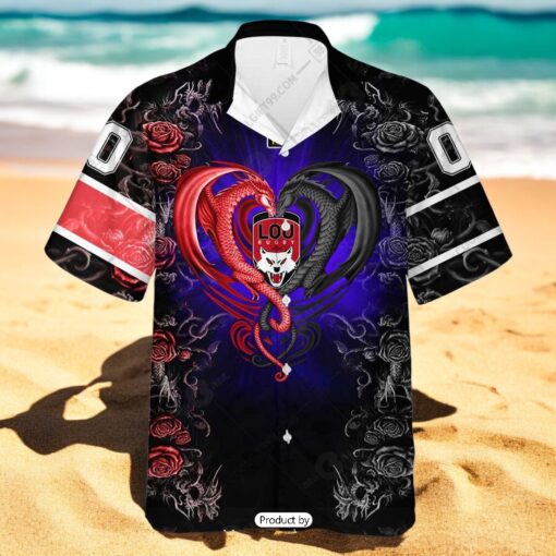 Personalized Lyon LOU Rugby Rose Dragons Design Hawaiian Shirt