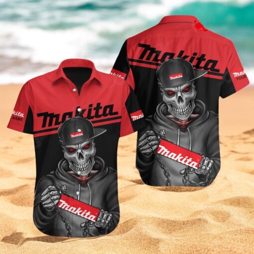 Personalized Makita Skull Summer Black Red Hawaiian Shirt