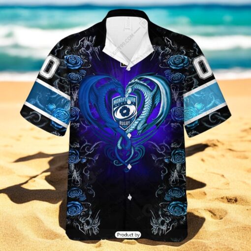 Personalized Montpellier Herault Rugby Rose Dragons Design Hawaiian Shirt