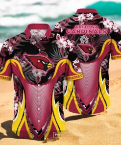 Personalized Name Arizona Cardinals NFL Flower Mix Black Summer Hawaiian Shirt