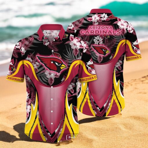 Personalized Name Arizona Cardinals NFL Flower Mix Black Summer Hawaiian Shirt