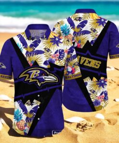 Personalized Name Baltimore Ravens NFL Flower Mix Black Summer Hawaiian Shirt