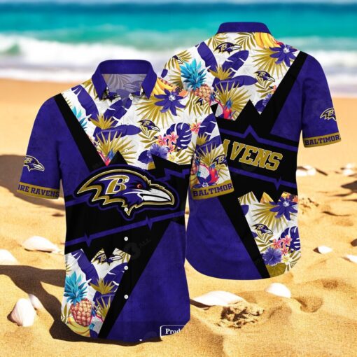 Personalized Name Baltimore Ravens NFL Flower Mix Black Summer Hawaiian Shirt