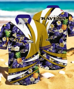 Personalized Name Baltimore Ravens NFL Flower Pineapple Summer Hawaiian Shirt