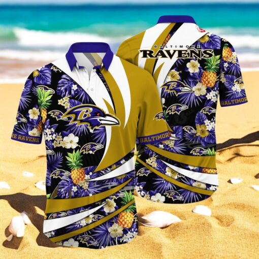 Personalized Name Baltimore Ravens NFL Flower Pineapple Summer Hawaiian Shirt
