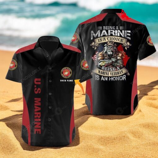 Personalized Name Being A US Marine Is A Choice Black Hawaiian Shirt