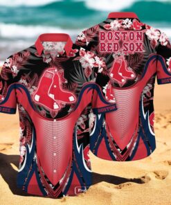 Personalized Name Boston Red Sox MLB Flower Black Luxury Summer Baseball For Sports Fans Hawaiian Shirt