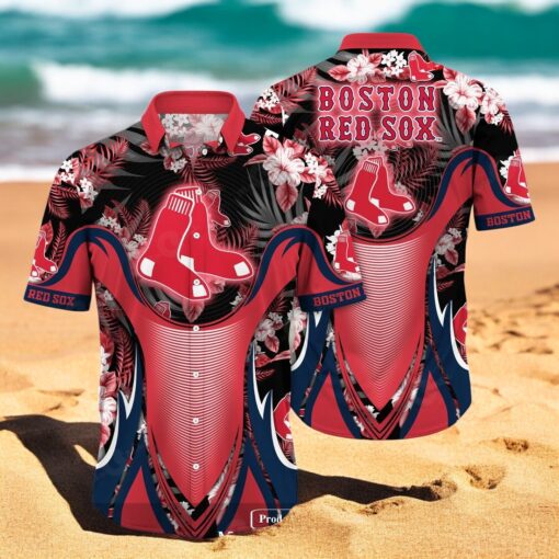 Personalized Name Boston Red Sox MLB Flower Black Luxury Summer Baseball For Sports Fans Hawaiian Shirt