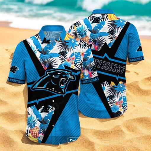Personalized Name Carolina Panthers NFL Flower Mix Black Summer Hawaiian Shirt