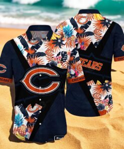 Personalized Name Chicago Bears NFL Flower Mix Black Summer Hawaiian Shirt