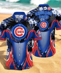 Personalized Name Chicago Cubs MLB Flower Black Luxury Summer Baseball For Sports Fans Hawaiian Shirt