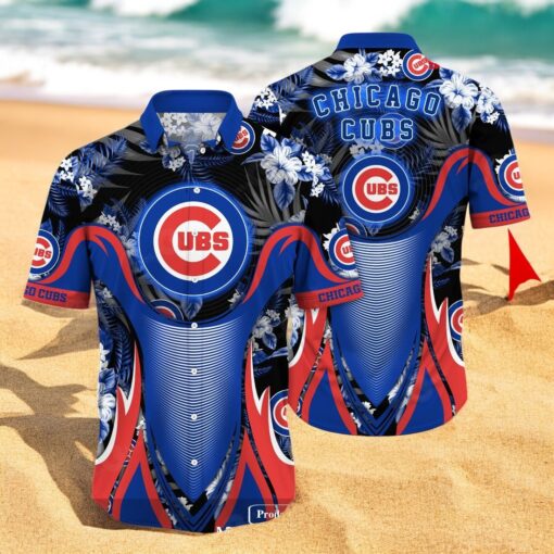 Personalized Name Chicago Cubs MLB Flower Black Luxury Summer Baseball For Sports Fans Hawaiian Shirt