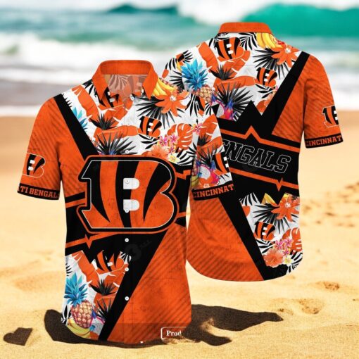 Personalized Name Cincinnati Bengals NFL Flower Mix Black Summer Hawaiian Shirt
