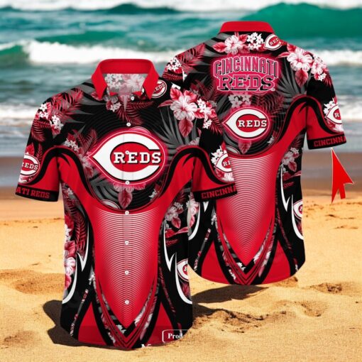 Personalized Name Cincinnati Reds MLB Flower Black Luxury Summer Baseball For Sports Fans Hawaiian Shirt