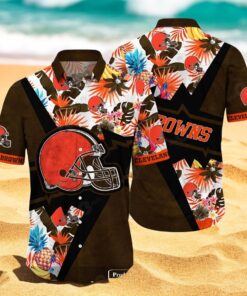 Personalized Name Cleveland Browns NFL Flower Mix Black Summer Hawaiian Shirt