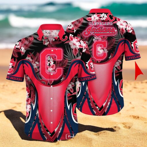 Personalized Name Cleveland Indians MLB Flower Black Luxury Summer Baseball For Sports Fans Hawaiian Shirt