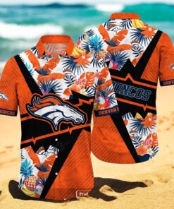 Personalized Name Denver Broncos NFL Flower Mix Black Summer Hawaiian Shirt