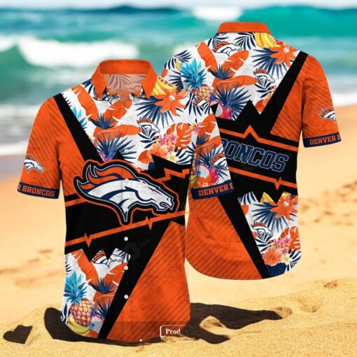 Personalized Name Denver Broncos NFL Flower Mix Black Summer Hawaiian Shirt