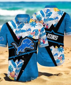 Personalized Name Detroit Lions NFL Flower Mix Black Summer Hawaiian Shirt
