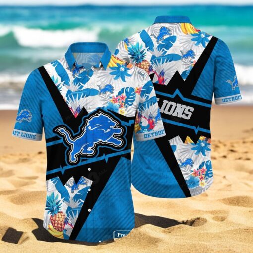Personalized Name Detroit Lions NFL Flower Mix Black Summer Hawaiian Shirt