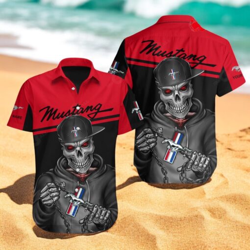 Personalized Name Ford Mustang Preimum Skull Mix Red Black Hawaiian Shirt