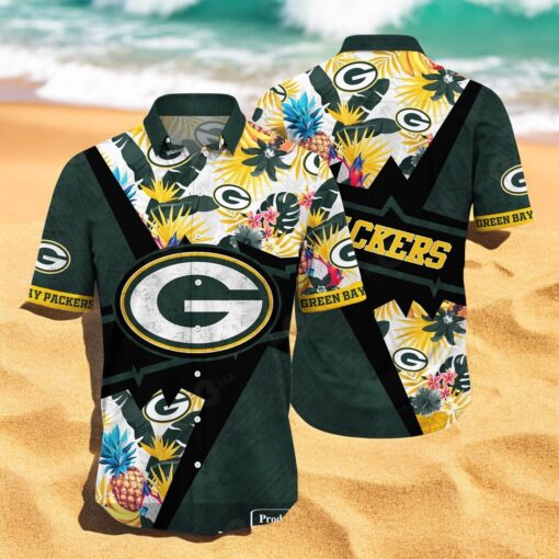 Personalized Name Green Bay Packers NFL Flower Mix Black Summer Hawaiian Shirt