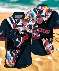Personalized Name Houston Texans NFL Flower Mix Black Summer Hawaiian Shirt