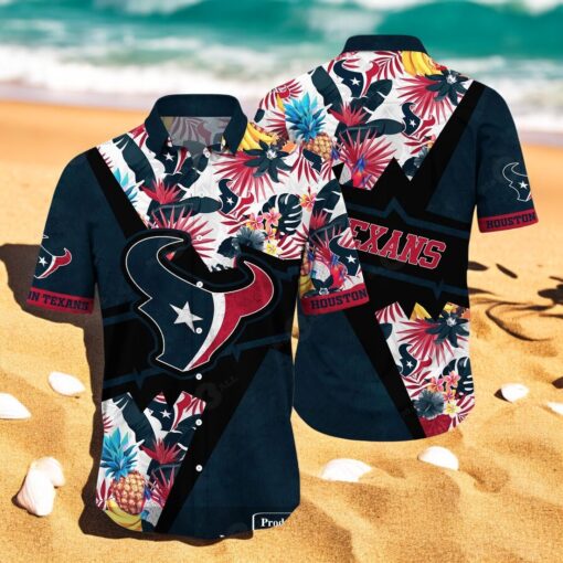 Personalized Name Houston Texans NFL Flower Mix Black Summer Hawaiian Shirt