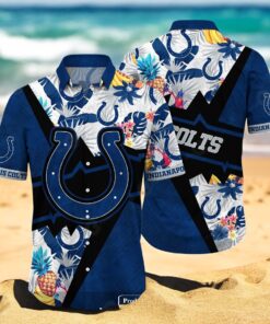 Personalized Name Indianapolis Colts NFL Flower Mix Black Summer Hawaiian Shirt