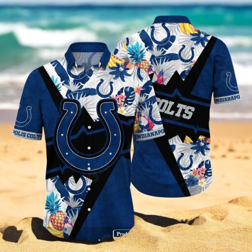Personalized Name Indianapolis Colts NFL Flower Mix Black Summer Hawaiian Shirt