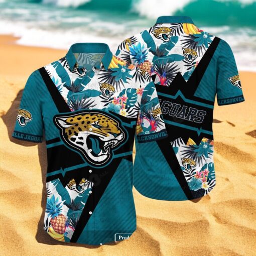 Personalized Name Jacksonville Jaguars NFL Flower Mix Black Summer Hawaiian Shirt