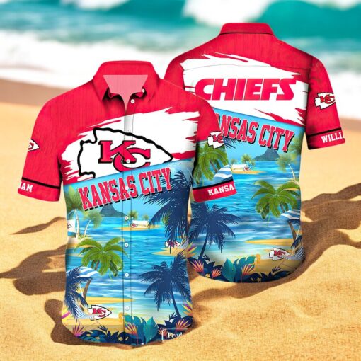 Personalized Name KANSAS CITY CHIEFS Coconut Tree Beach Sports Team Hawaiian Shirt NFL 3D Shirt