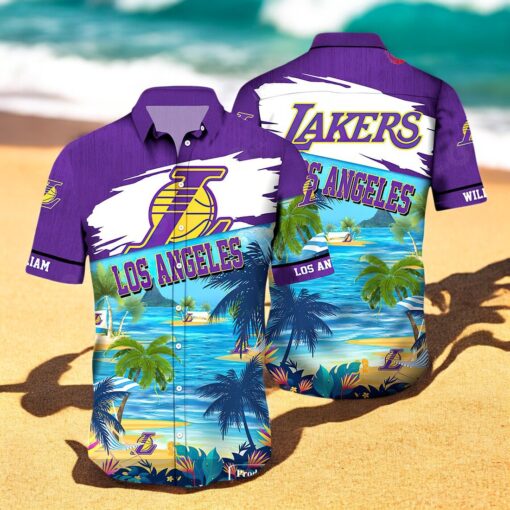 Personalized Name LA LAKERS Coconut Tree Beach Sports Team Hawaiian Shirt Basketball 3D Shirt