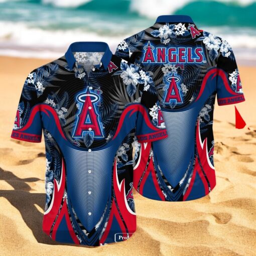 Personalized Name Los Angeles Angels MLB Flower Black Luxury Summer Baseball For Sports Fans Hawaiian Shirt
