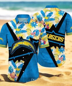Personalized Name Los Angeles Chargers NFL Flower Mix Black Summer Hawaiian Shirt