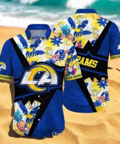 Personalized Name Los Angeles Rams NFL Flower Mix Black Summer Hawaiian Shirt