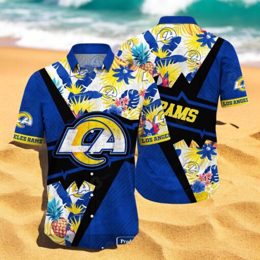Personalized Name Los Angeles Rams NFL Flower Mix Black Summer Hawaiian Shirt