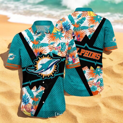 Personalized Name Miami Dolphins NFL Flower Mix Black Summer Hawaiian Shirt