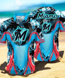 Personalized Name Miami Marlins MLB Flower Black Luxury Summer Baseball For Sports Fans Hawaiian Shirt