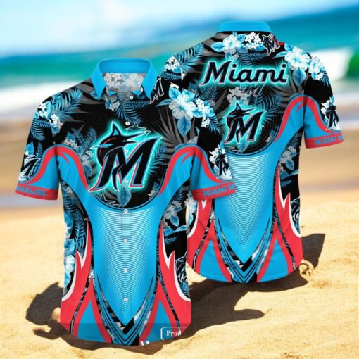 Personalized Name Miami Marlins MLB Flower Black Luxury Summer Baseball For Sports Fans Hawaiian Shirt