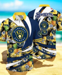 Personalized Name Milwaukee Brewers MLB Flower Pineapple Summer Baseball For Sports Fans Hawaiian Shirt
