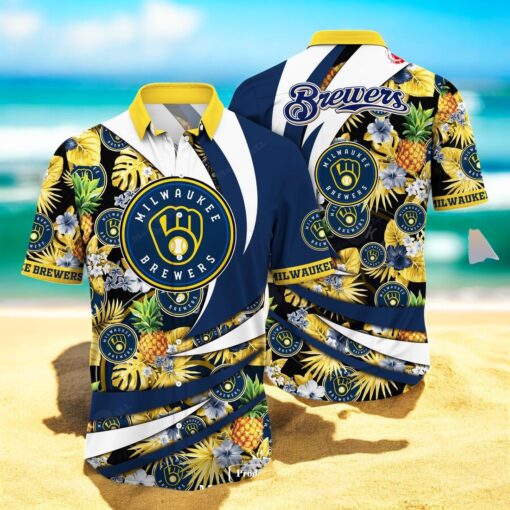 Personalized Name Milwaukee Brewers MLB Flower Pineapple Summer Baseball For Sports Fans Hawaiian Shirt