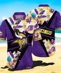 Personalized Name Minnesota Vikings NFL Flower Mix Black Summer Hawaiian Shirt