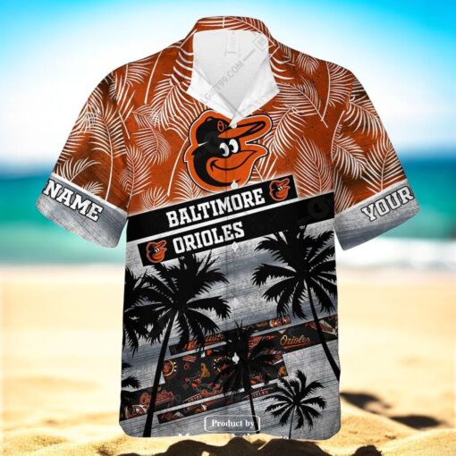 Personalized Name MLB Baltimore Orioles Palm Tree Hawaiian Shirt